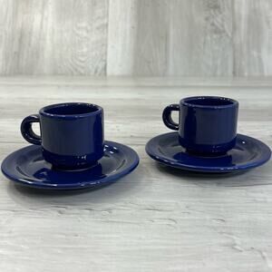 Small Mini 2" Dark Blue Mug & 4.5" Saucer Set Of Two 2
